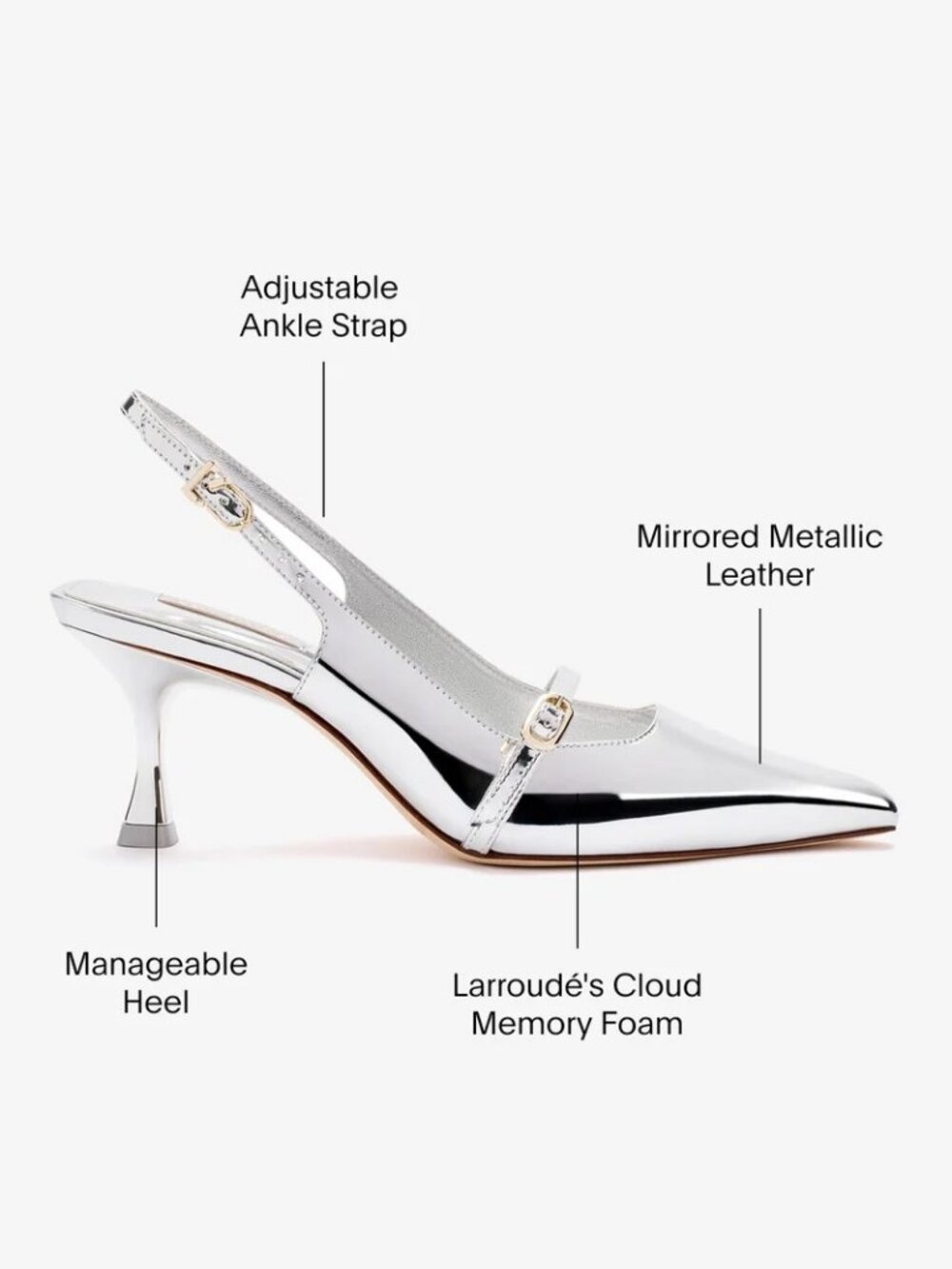 Larroude Ines Pump In Silver Specchio - Picture 2 of 4
